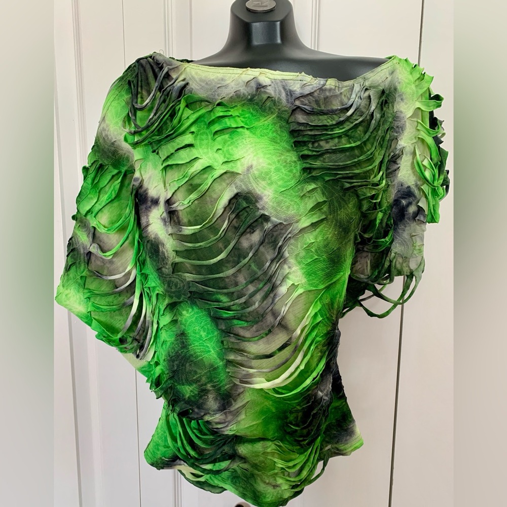 Cartise Vintage Top Sz Medium Green Multi-Layer Flashdance Grunge